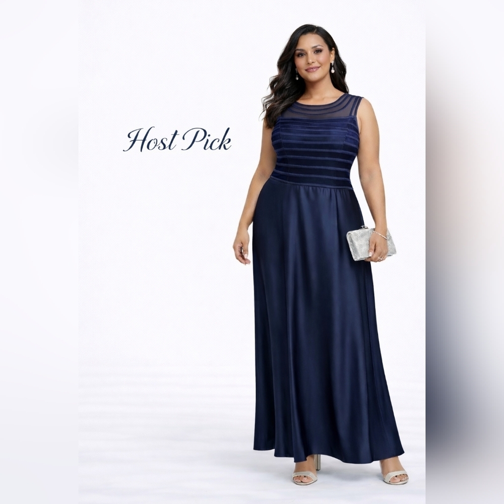 JS Collections Illusion Striped Navy Evening Gown Size 10
